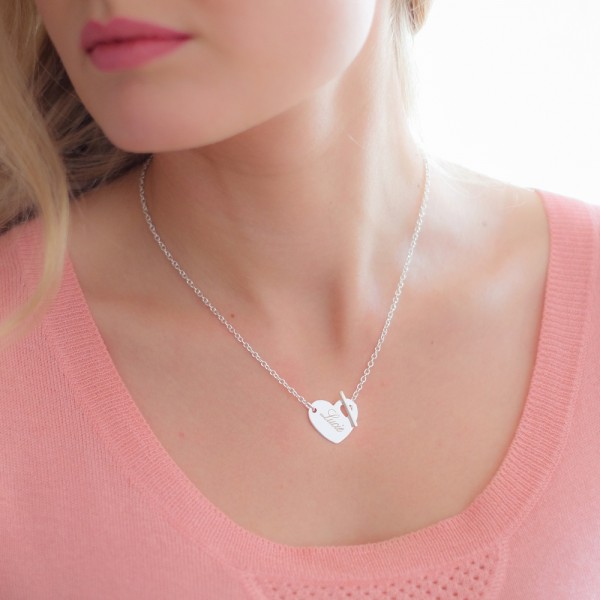 Engraved Heart Necklace with Barrette Clasp