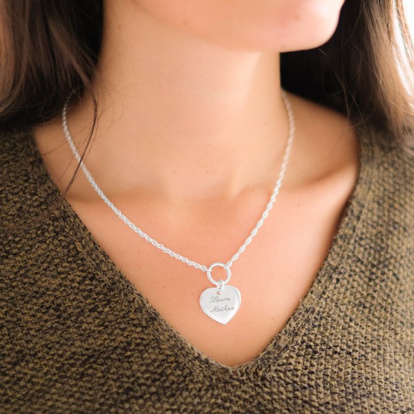 Engraved Heart, Twist Chain Necklace